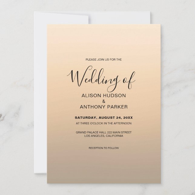 Beige Ombre Background Wedding Invitation (Front)