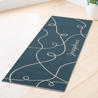 Beige On Blue Geometric Loops Pattern And Name Yoga Mat