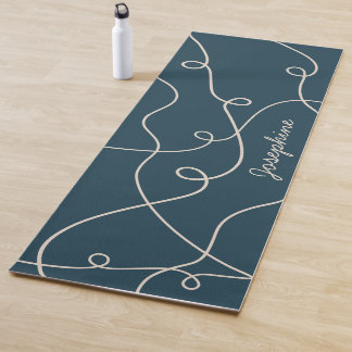 Beige On Blue Geometric Loops Pattern And Name Yoga Mat