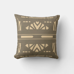 Beige on Taupe Brown Mediterranean Mosaic Design Throw Pillow