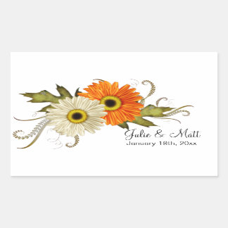 Beige & Orange Autumn Flowers Wedding Rectangular Sticker