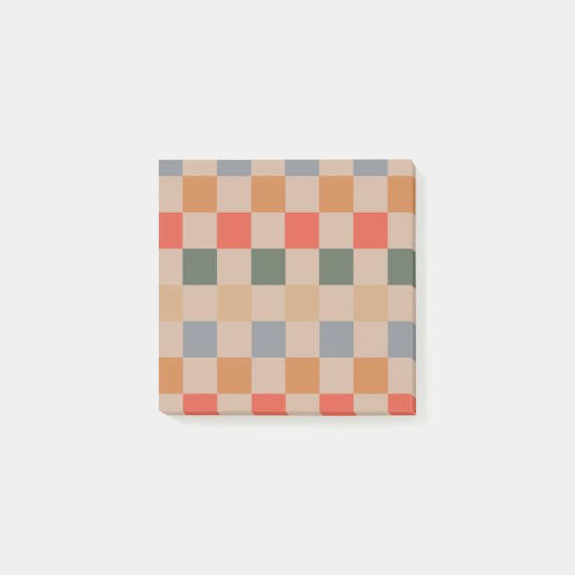 Beige Orange Brown Checkered Retro Pattern Post-it Notes (Front)