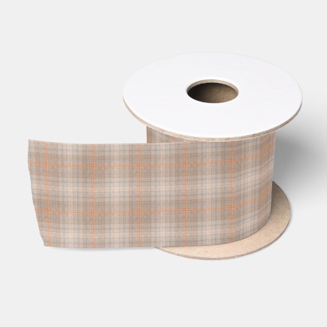 Beige orange checkered satin ribbon (Spool)