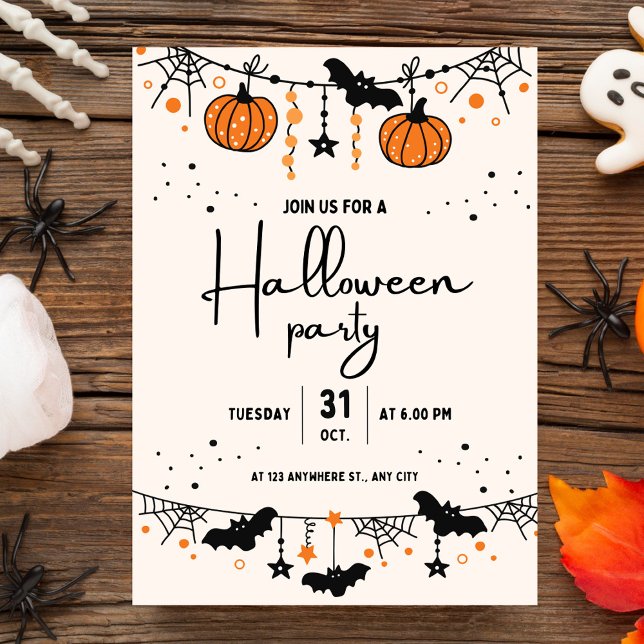 Beige Orange Cute Halloween Party Invitation (Creator Uploaded)