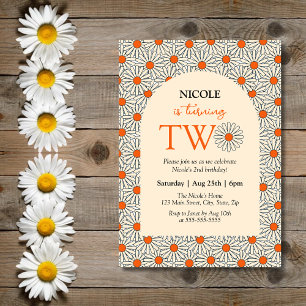 Beige Orange Daisies Floral Arch 2nd Birthday Invitation