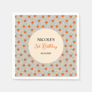 Beige Orange Daisies Floral Arch Birthday Napkins