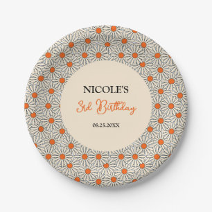 Beige Orange Daisies Floral Arch Birthday Paper Plates