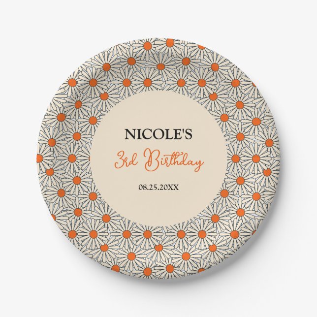 Beige Orange Daisies Floral Arch Birthday Paper Plates (Front)