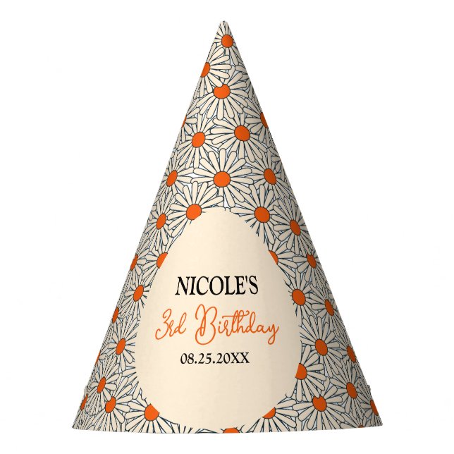 Beige Orange Daisies Floral Arch Birthday Party Hat (Front)
