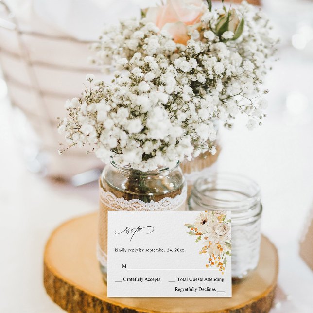 Beige & Orange Floral no Meal RSVP Card (Creator Uploaded)