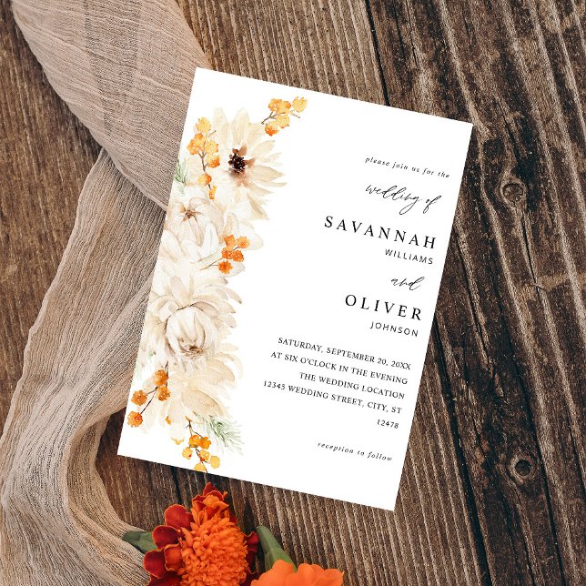 Beige & Orange Floral Wedding Invitation (Creator Uploaded)