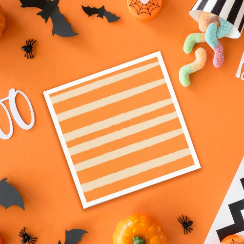 Beige orange halloween stripes pattern napkins