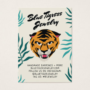 Beige orange tiger tropical leaves earring cards