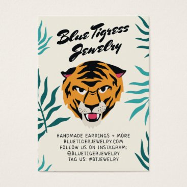 Beige orange tiger tropical leaves earring cards