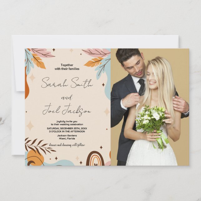 Beige Orange Wedding Invitations with photo (Front)
