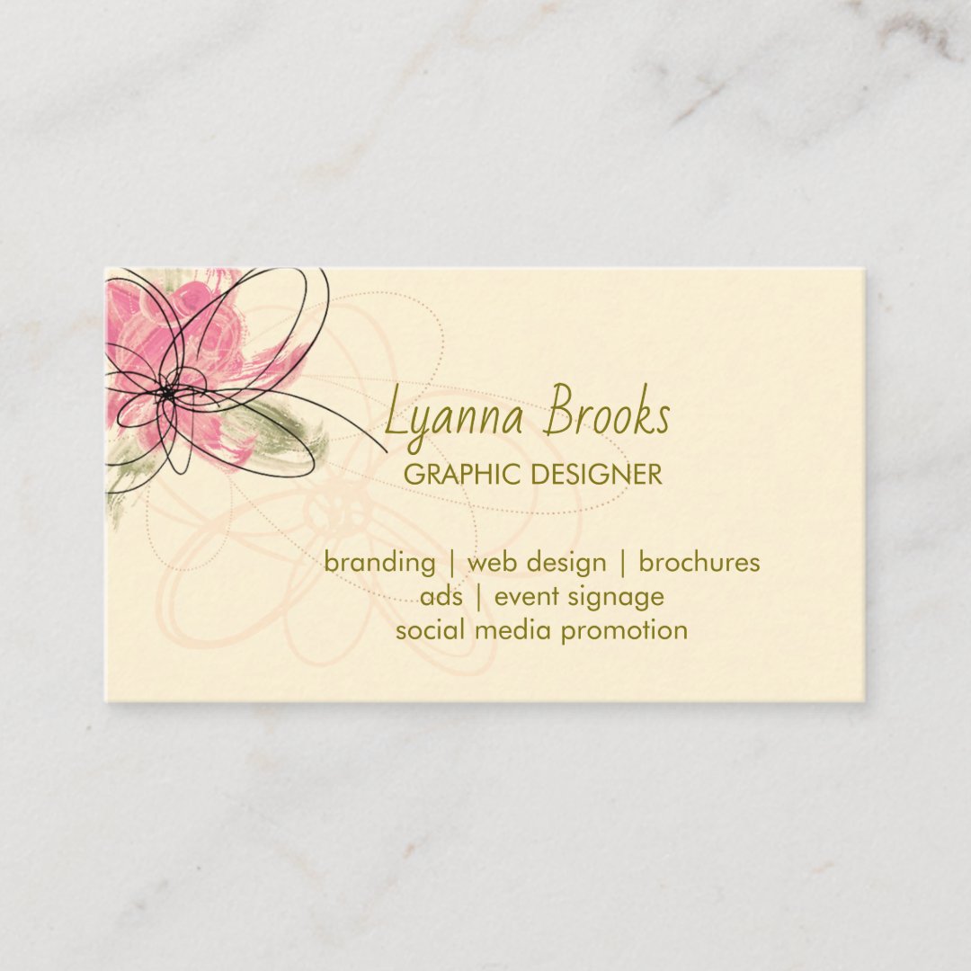 Beige Orchard Pink Floral Business Card | Zazzle