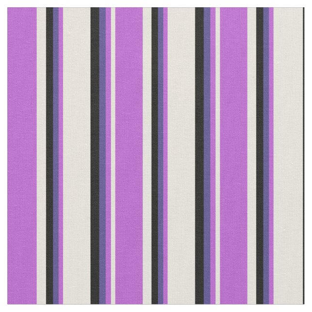 Beige, Orchid, Dark Slate Blue & Black Pattern Fabric (Close Up)