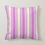 [ Thumbnail: Beige & Orchid Lined Pattern Throw Pillow ]