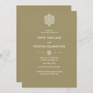 Beige Ornament Wedding Invitation