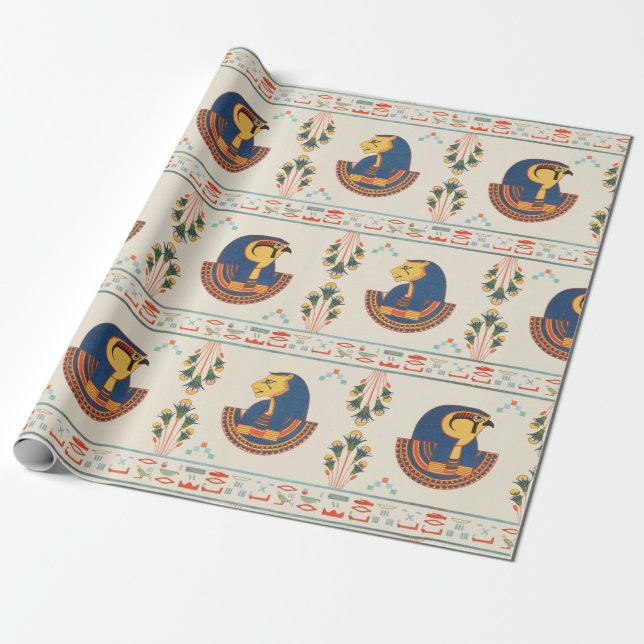 Beige ornamental Egyptian Tefnut pattern Wrapping Paper (Unrolled)