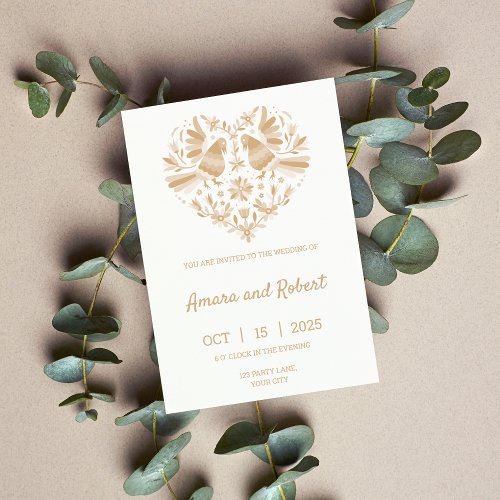 Beige OTOMI MEXICAN HEART INVITATION