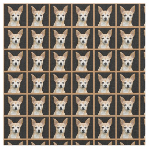 Beige painted chihuahua on black background fabric