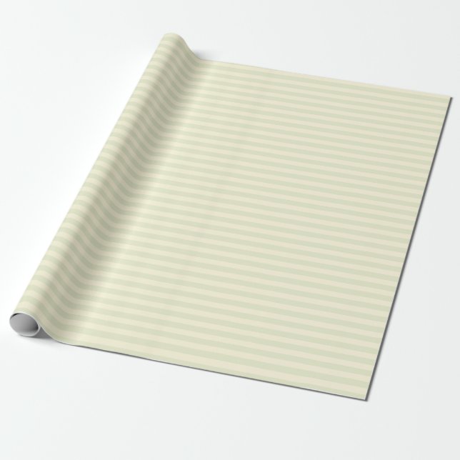 Beige & Pale Gray Green Stripes Wrapping Paper (Unrolled)