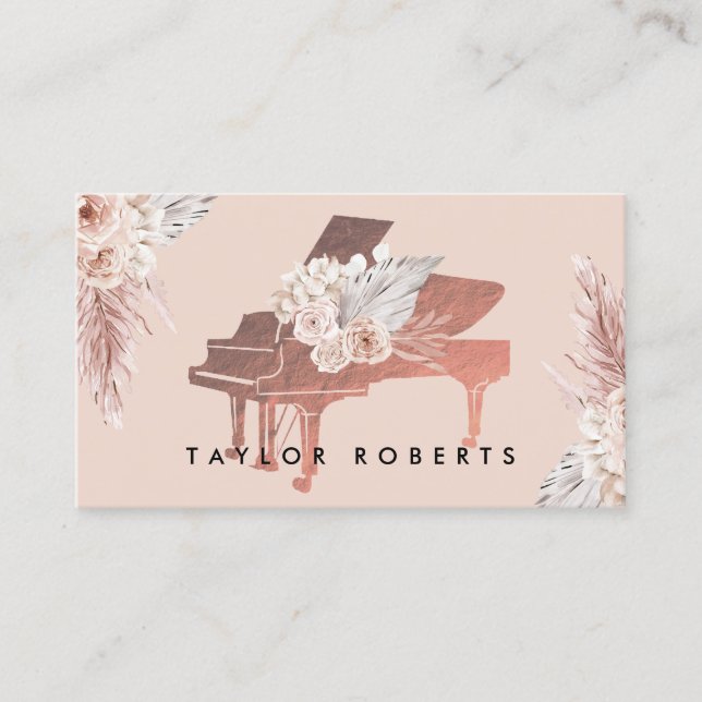 beige pampas grass boho flowers pianist business card (Front)
