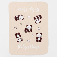 Beige Panda Heart Baby Blanket