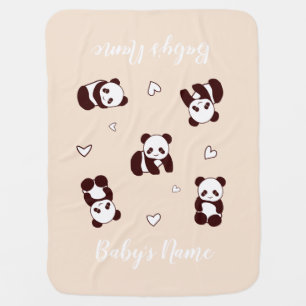 Beige Panda Heart Baby Blanket