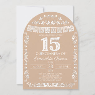 Beige Papel Picado Quinceañera 15th Birthday  Invitation