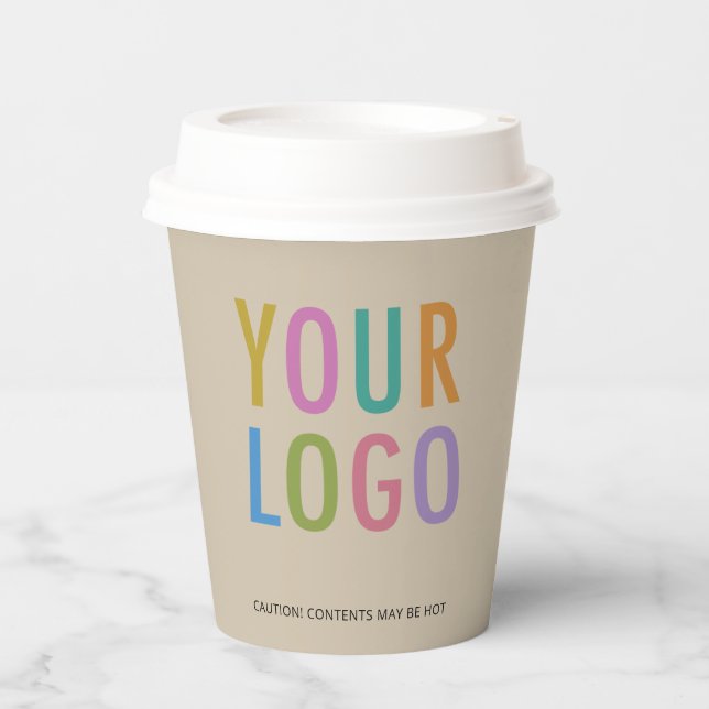 Beige Paper Cups with Lids Custom Company Logo 8oz (Front)