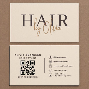 Beige Paper QR Code Hair Stylist Modern Business Card