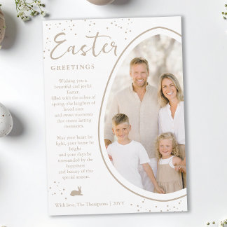 Beige Partly Cropped Egg Photo And Bunny Easter Card