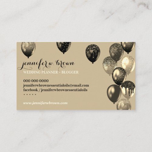 Beige Party Event Planner Elegant Balloons Business Card
