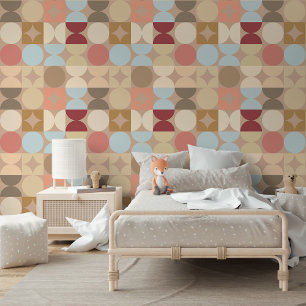 Beige Pastel Blue Blush Pink Red Circles Pattern Wallpaper
