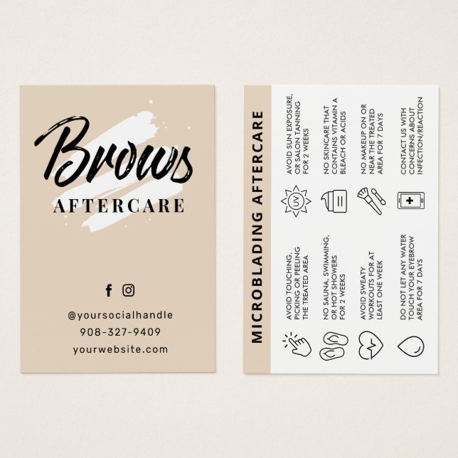 Beige pastel Brush Script Brows Aftercare Guide (Front & Back)
