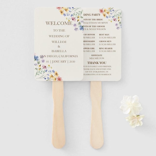 Beige Pastel Wildflower  Hand Fan (Front and Back)