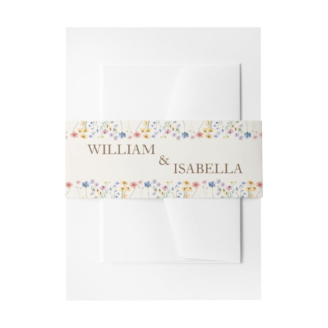 Beige Pastel Wildflower Invitation Belly Band (Front Example)