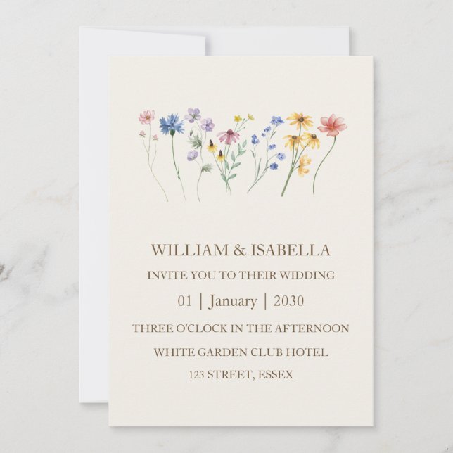 Beige Pastel Wildflower Monogram Photo Invitation (Front)