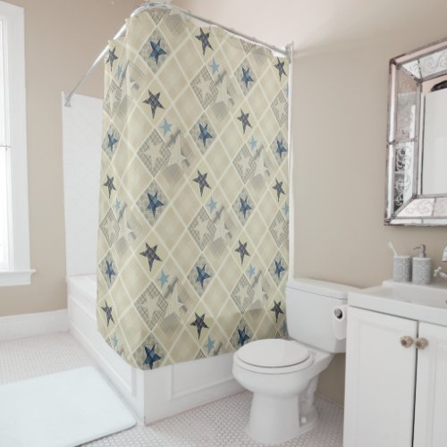 Beige patchwork shower curtain