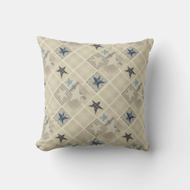 Beige patchwork throw pillow (Front)