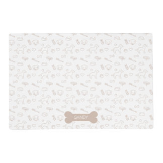 Beige Pattern Of Cute Dog Things &amp; Custom Name Placemat