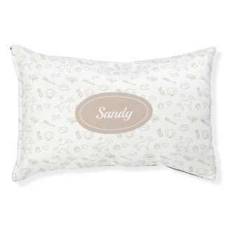 Beige Pattern Of Cute Dog Things With Custom Name Pet Bed