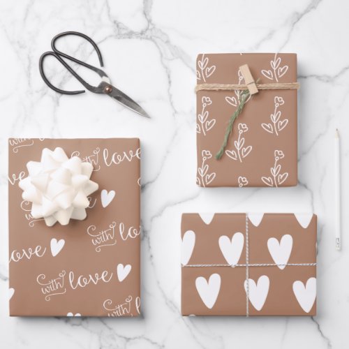 Beige Patterned With Love Wrapping Paper Sheets