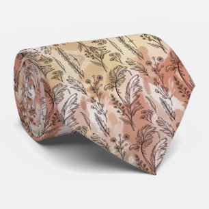 Beige Peach Botanical Sketch  Neck Tie
