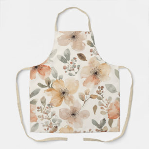 Beige Peach Floral Watercolor Botanical Pattern Apron