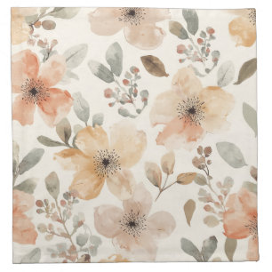 Beige Peach Floral Watercolor Botanical Pattern Cloth Napkin
