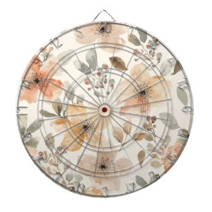 Beige Peach Floral Watercolor Botanical Pattern Dart Board