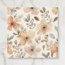 Beige Peach Floral Watercolor Botanical Pattern